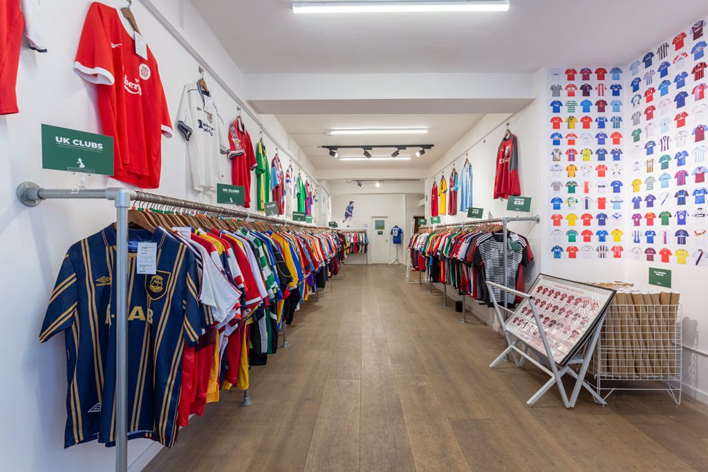 Inside the Classic Football Shirts pop-up store in London.